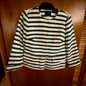 Talbots Blazer- Cream with Navy and Teal Stripes